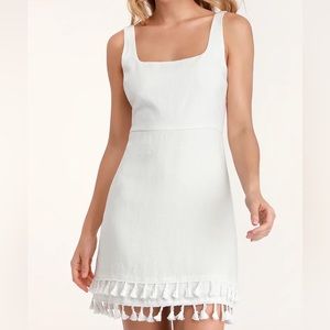 Lulu’s Feel the Sunshine White Tassel Mini Dress | Size Small